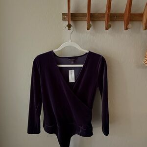 Banana Republic Deep Blue Wrap Bodysuit in Velvet NEW with tags